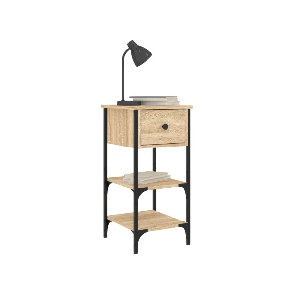 (Lot de 2) Table Chevet Haute 1 tiroir Table de Nuit Industrielle Chevet Chambre Métal Chêne