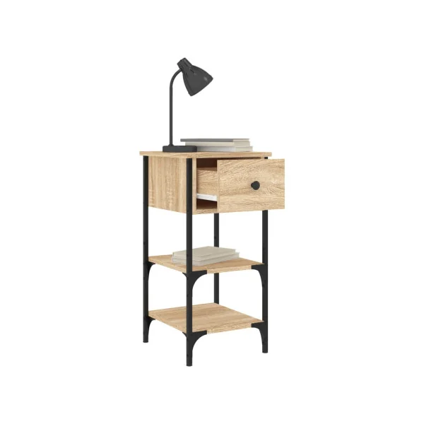 (Lot de 2) Table Chevet Haute 1 tiroir Table de Nuit Industrielle Chevet Chambre Métal Chêne