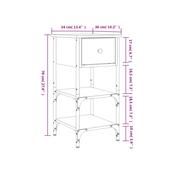(Lot de 2) Table Chevet Haute 1 tiroir Table de Nuit Industrielle Chevet Chambre Métal Chêne
