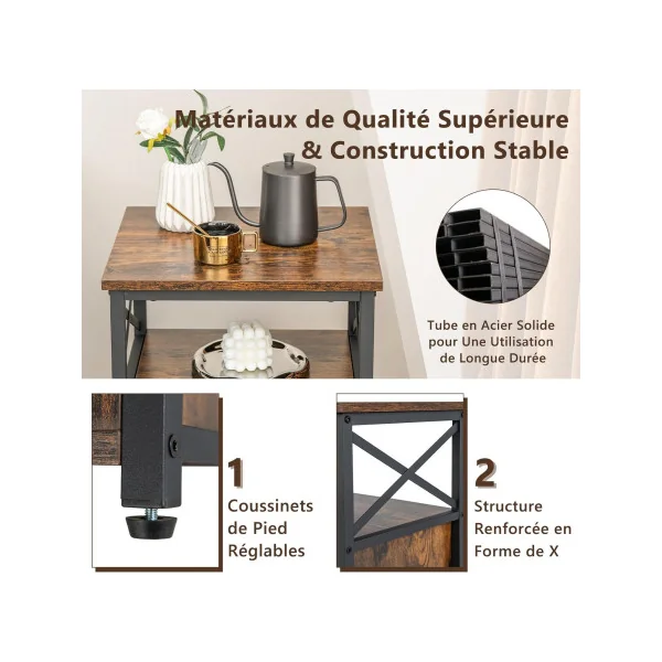(Lot de 2) Table Chevet Industriel Brun Noir Table de Nuit Industrielle Chevet Chambre Métal