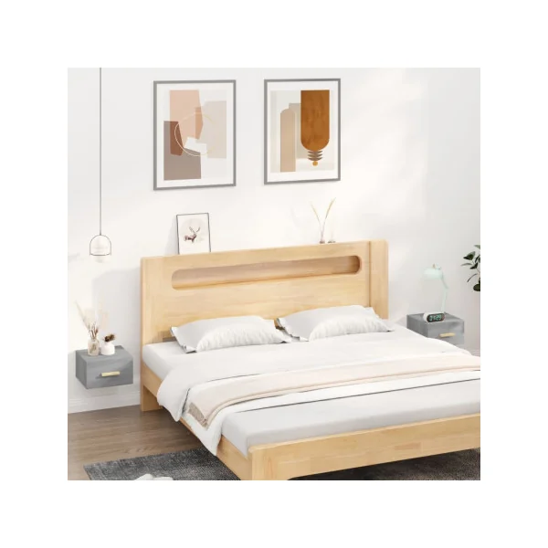 (Lot de 2) Table Chevet Suspendu Chêne Gris Table de Nuit Moderne Chevet Chambre en Bois