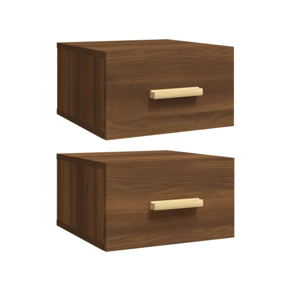 (Lot de 2) Table Chevet Suspendu Chêne Marron de Nuit Moderne Chevet Chambre en Bois