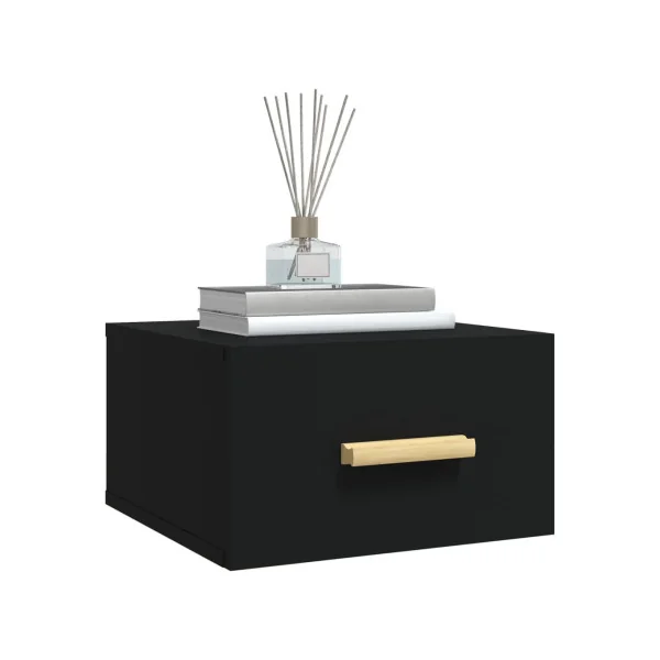 (Lot de 2) Table Chevet Suspendu Noir Table de Nuit Moderne Chevet Chambre en Bois