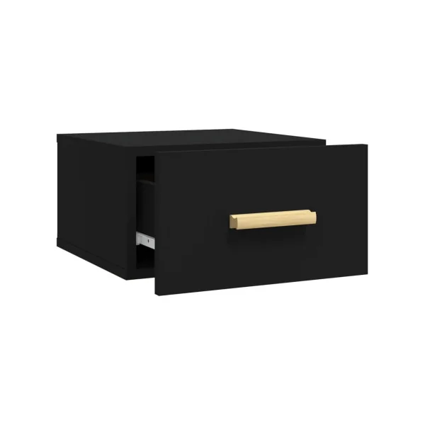 (Lot de 2) Table Chevet Suspendu Noir Table de Nuit Moderne Chevet Chambre en Bois