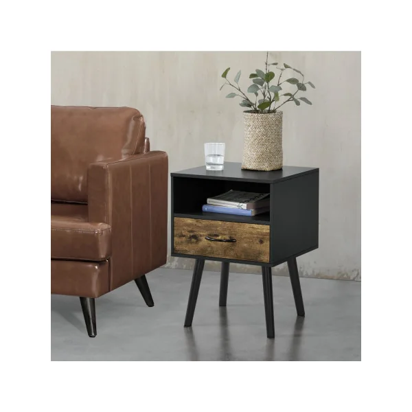 (Lot de 2) Table Chevet Vintage Brun Rustique et Noir Table Nuit Chambre