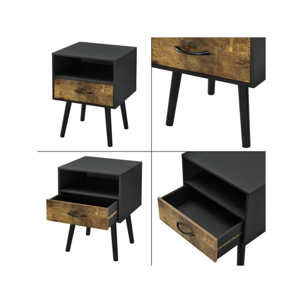 (Lot de 2) Table Chevet Vintage Brun Rustique et Noir Table Nuit Chambre