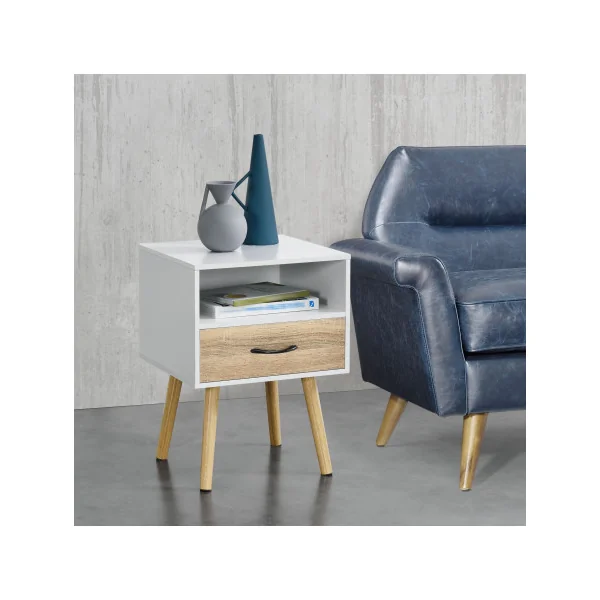 (Lot de 2) Table Chevet Vintage Chêne et Blanc Table Nuit Chambre