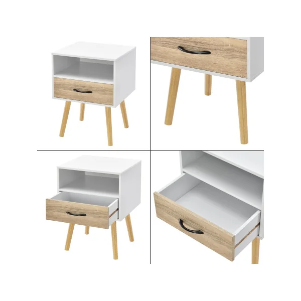 (Lot de 2) Table Chevet Vintage Chêne et Blanc Table Nuit Chambre