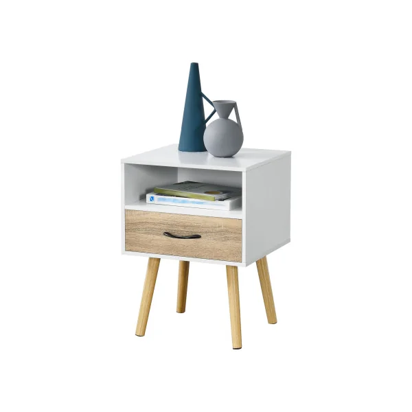 (Lot de 2) Table Chevet Vintage Chêne et Blanc Table Nuit Chambre