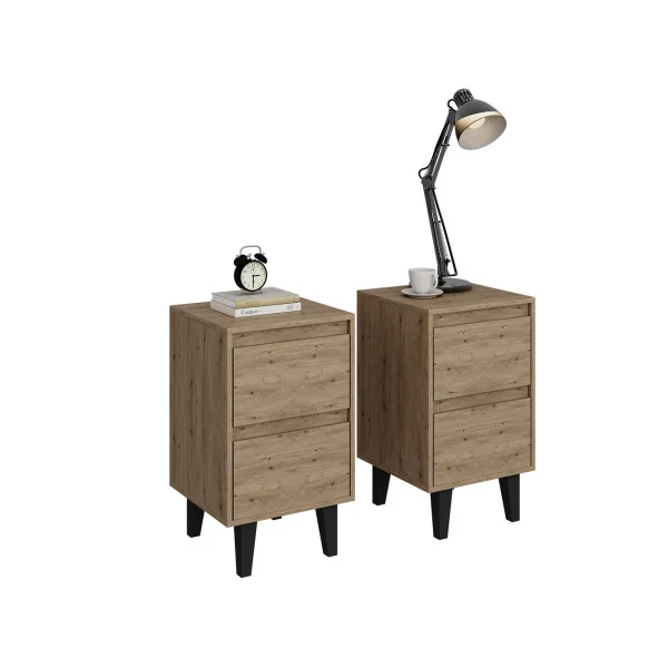 (Lot de 2) Table de Chevet Chêne Table Nuit 2 tiroirs Moderne