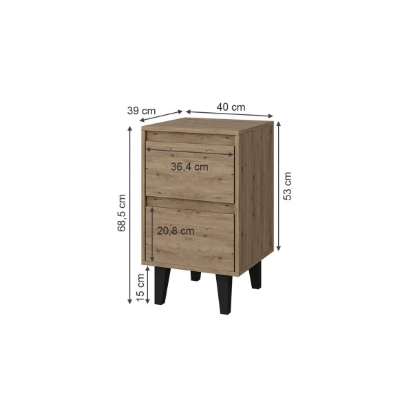 (Lot de 2) Table de Chevet Chêne Table Nuit 2 tiroirs Moderne