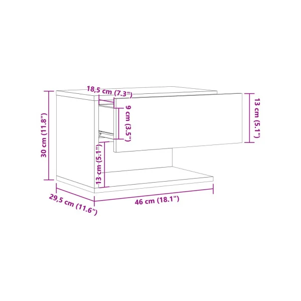 (Lot de 2) Table de Chevet Murale Vieux bois Table Nuit à Suspendre