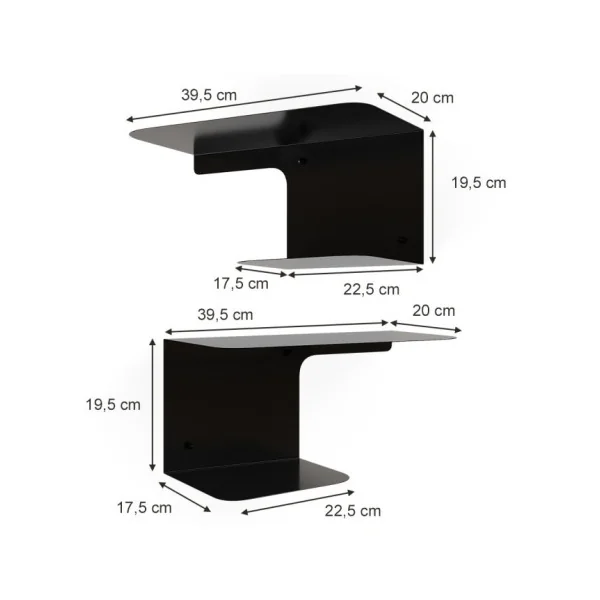 (Lot de 2) Table de Chevet Noir Design en Métal Table de Nuit Métallique