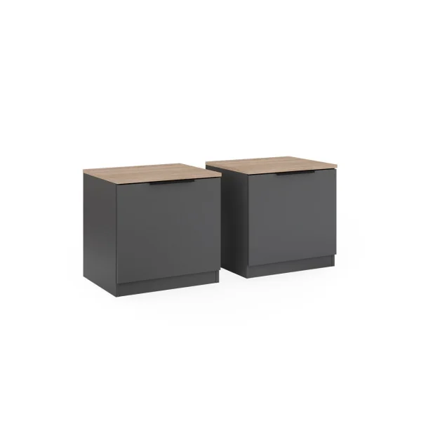(Lot de 2) Table de Nuit Anthracite et Chêne Table Chevet Chambre Table de Nuit Moderne