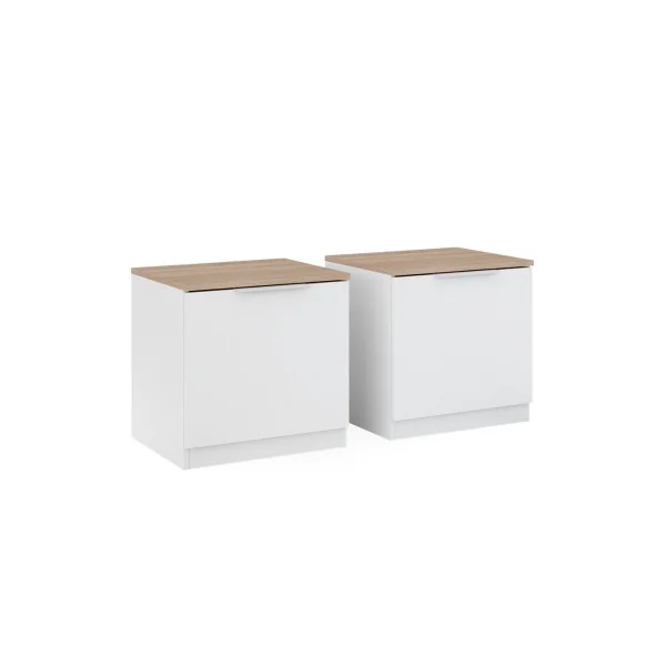 (Lot de 2) Table de Nuit Blanc et Chêne Table Chevet Chambre Table de Nuit Moderne