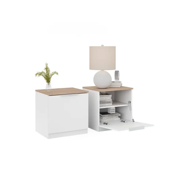 (Lot de 2) Table de Nuit Blanc et Chêne Table Chevet Chambre Table de Nuit Moderne