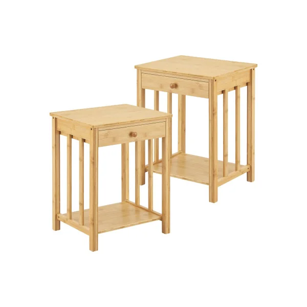 (Lot de 2) Table de Nuit en Bambou 1 Tiroir Table Chevet Bambou