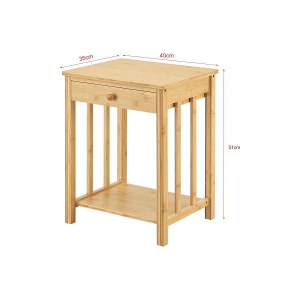 (Lot de 2) Table de Nuit en Bambou 1 Tiroir Table Chevet Bambou
