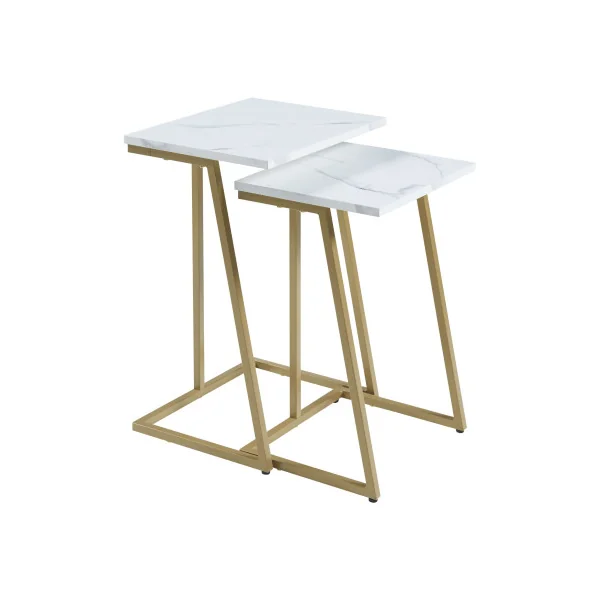 Lot de 2 Tables Basses Gigognes Table basse Dorée Effet Marbre Table de Salon