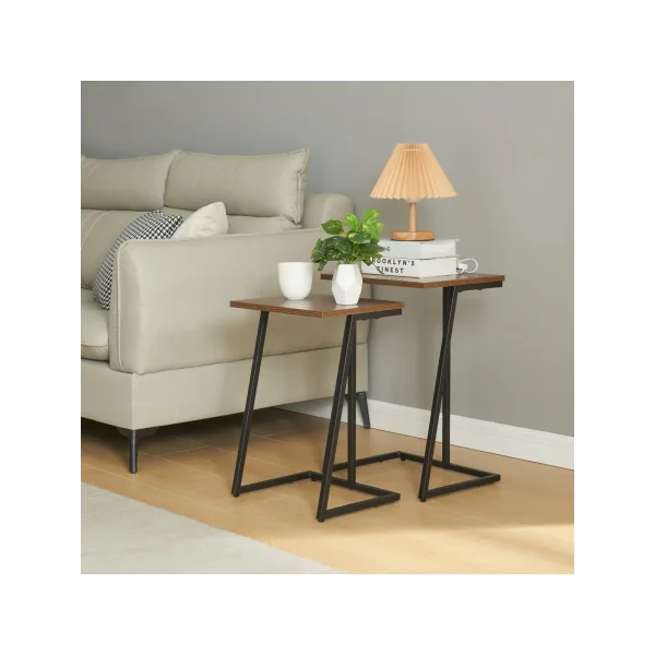 Lot de 2 Tables Basses Gigognes Table basse Noir Effet Noyer Table de Salon