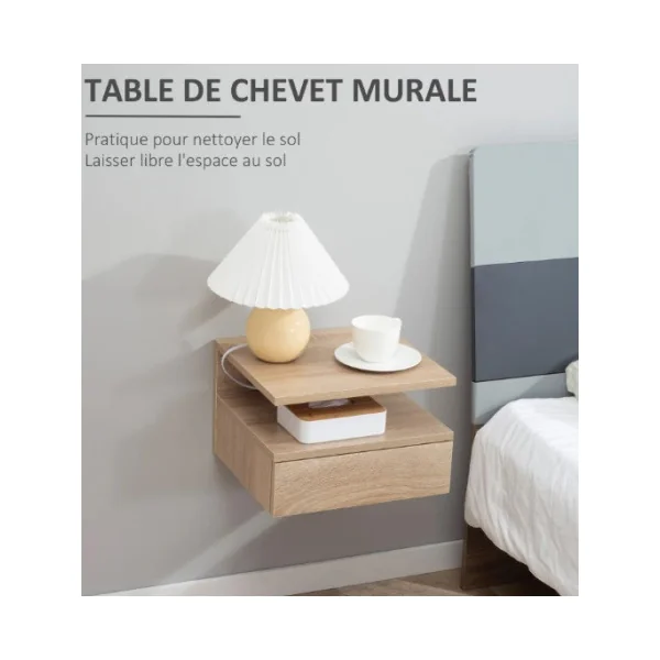 Lot de 2 Tables chevet suspendu chêne table nuit moderne à suspendre