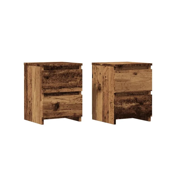 (Lot de 2) Tables de Chevet Vieux Bois 2 Tiroirs Table Nuit Moderne