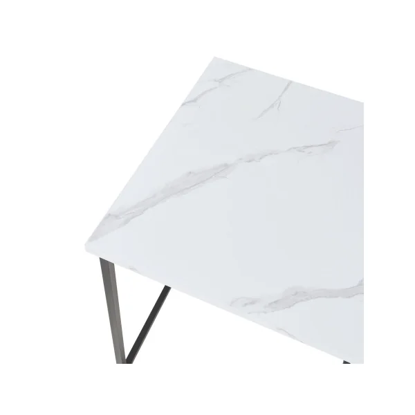 Lot de 3 Tables Gigognes Surface Blanc Marbre Artificiel Table Basse de Salon Carré Structure en Métal Noir
