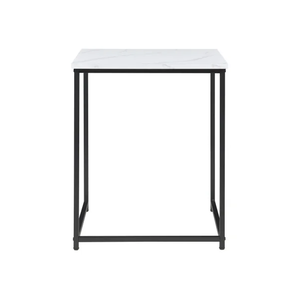 Lot de 3 Tables Gigognes Surface Blanc Marbre Artificiel Table Basse de Salon Carré Structure en Métal Noir