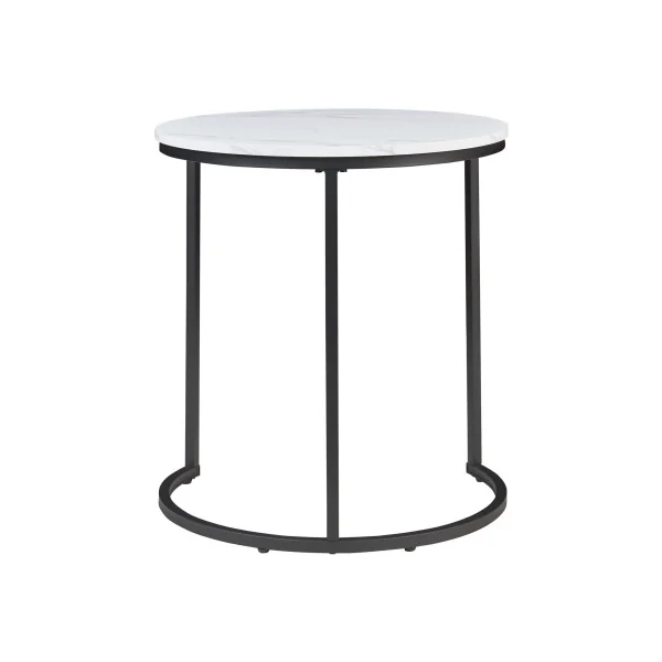 Lot de 3 Tables Gigognes Surface Blanc Marbré Table Basse de Salon Ronde Structure en Métal Noir