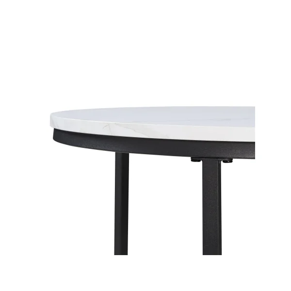 Lot de 3 Tables Gigognes Surface Blanc Marbré Table Basse de Salon Ronde Structure en Métal Noir