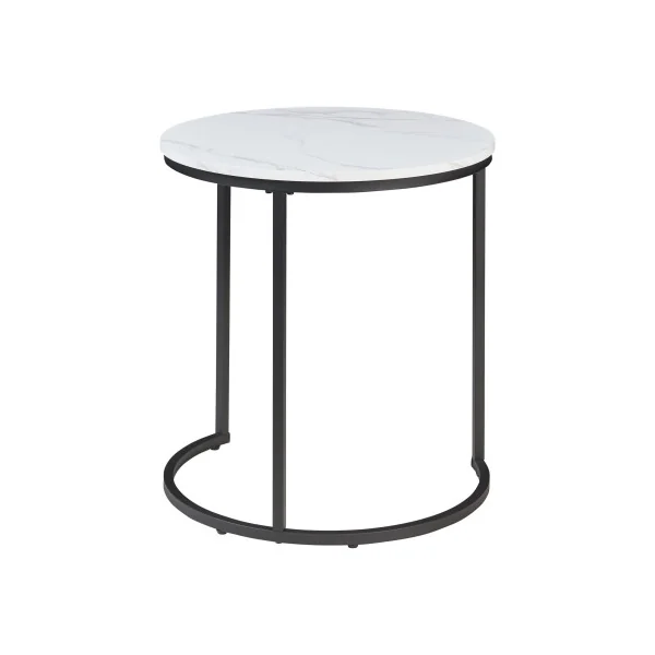 Lot de 3 Tables Gigognes Surface Blanc Marbré Table Basse de Salon Ronde Structure en Métal Noir