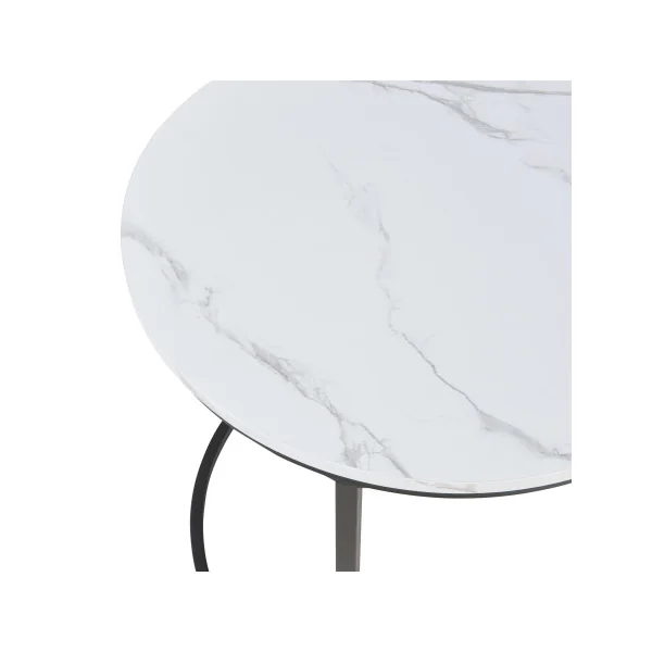 Lot de 3 Tables Gigognes Surface Blanc Marbré Table Basse de Salon Ronde Structure en Métal Noir