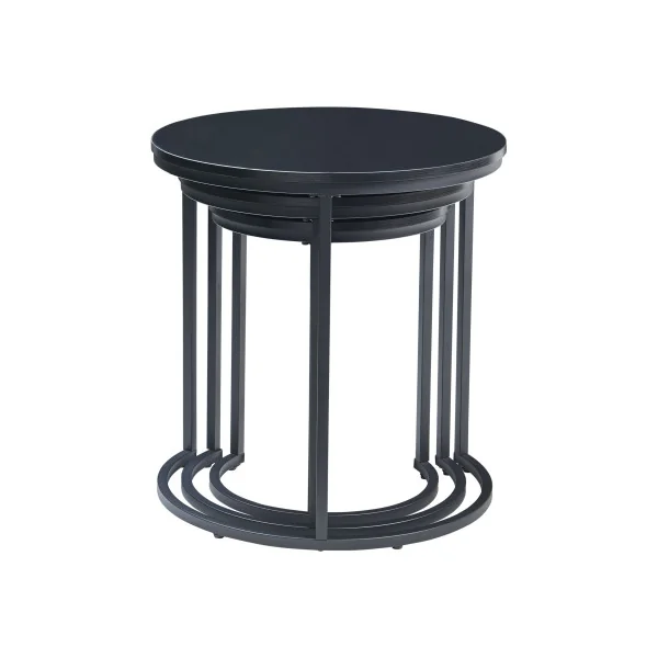 Lot de 3 Tables Gigognes Surface Noir Table Basse de Salon Ronde Structure en Métal Noir