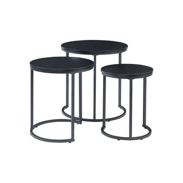 Lot de 3 Tables Gigognes Surface Noir Table Basse de Salon Ronde Structure en Métal Noir