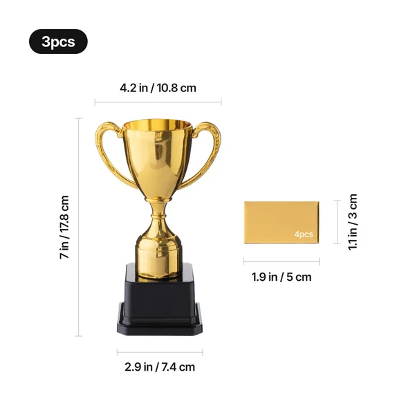 Lot de trophées coupe en plastique doré (3 pcs)