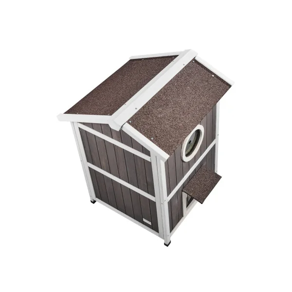 Maison Cabane Chat Niche en Bois pour Chat Abri Chat 2 Étages Porte Rabattable