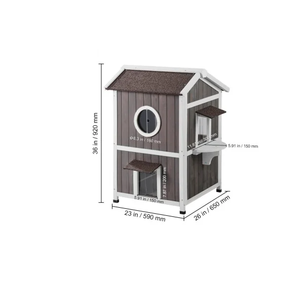 Maison Cabane Chat Niche en Bois pour Chat Abri Chat 2 Étages Porte Rabattable