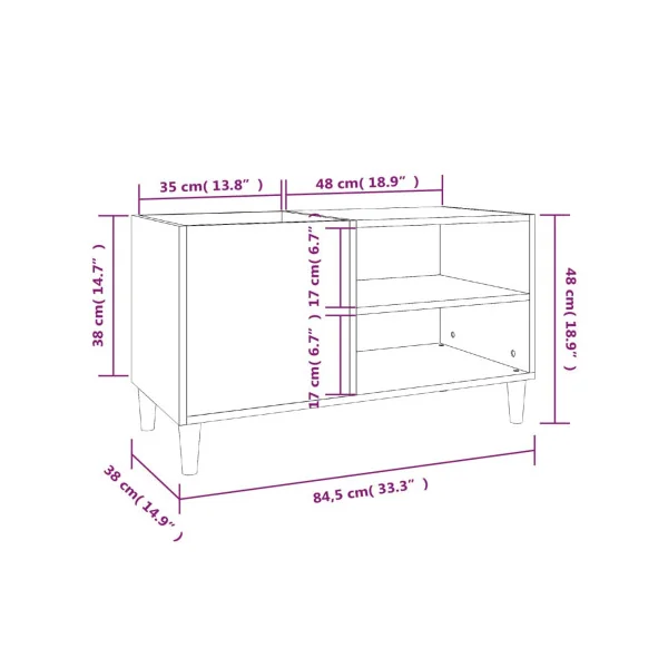 Meuble Bas Platine Vinyles Gris Chêne avec Rangement Vinyles Armoire à Disques