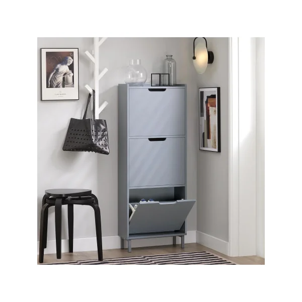 Meuble Chaussure Gris Rangement Chaussures Armoire chaussures 3 Abattants
