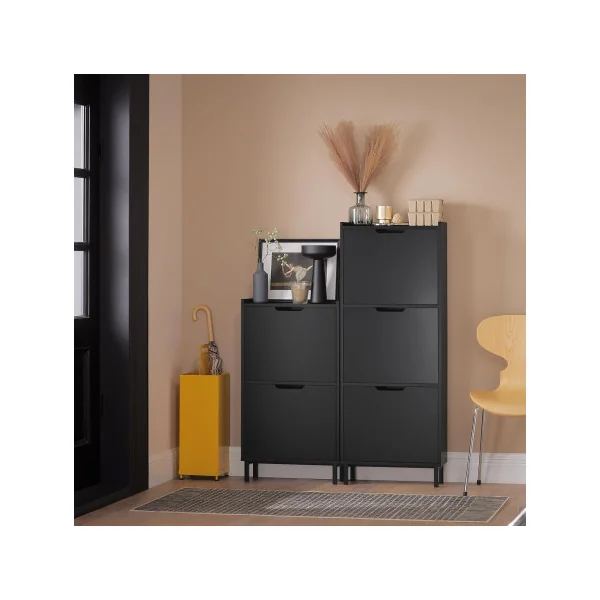 Meuble Chaussure Noir Rangement Chaussures Armoire chaussures 3 Abattants