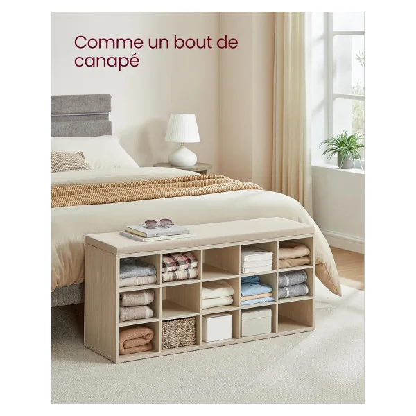 Meuble Chaussures 15 Compartiment Beige Chaussure avec Assise Rangement Chaussures