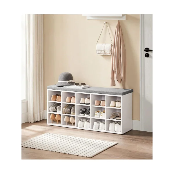Meuble Chaussures 15 Compartiment Blanc Chaussure avec Assise Rangement Chaussures
