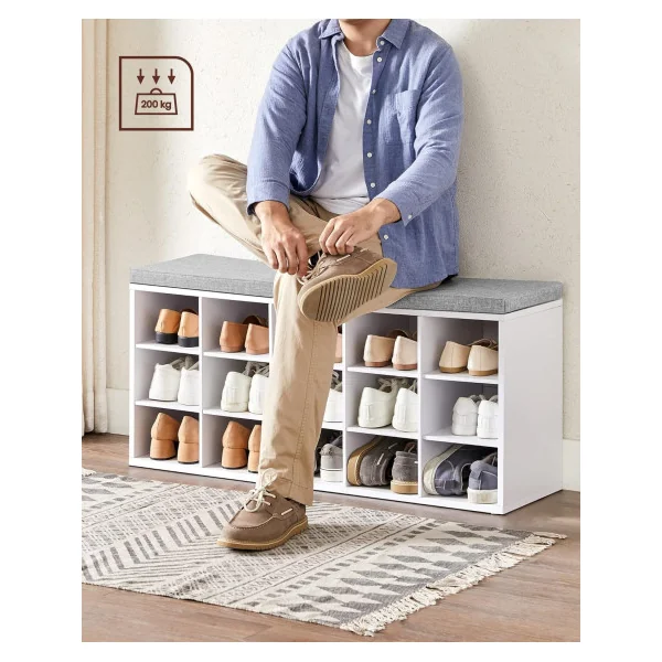 Meuble Chaussures 15 Compartiment Blanc Chaussure avec Assise Rangement Chaussures