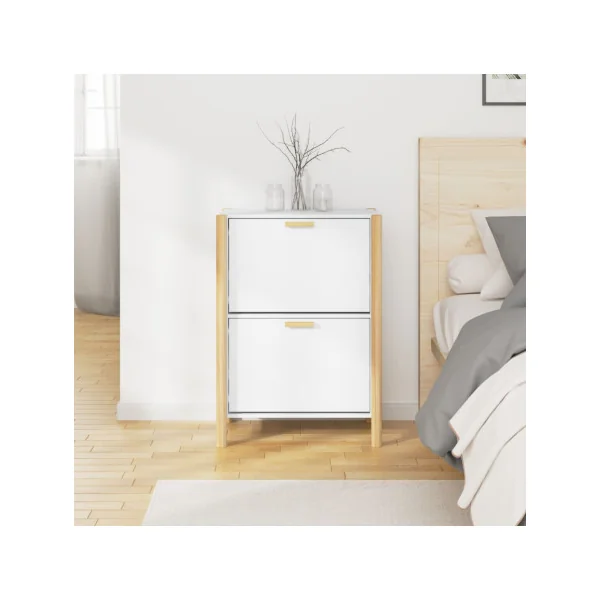Meuble Chaussures 2 Abattants Rangement Chaussures Blanc Armoire Chaussure Pieds Pin Massif