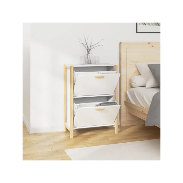 Meuble Chaussures 2 Abattants Rangement Chaussures Blanc Armoire Chaussure Pieds Pin Massif