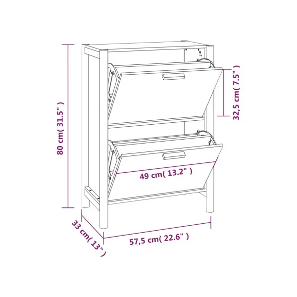 Meuble Chaussures 2 Abattants Rangement Chaussures Blanc Armoire Chaussure Pieds Pin Massif