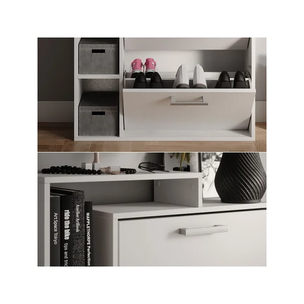 Meuble Chaussures 3 Abattants Blanc avec Compartiments Rangement Chaussures Meuble d'Entrée