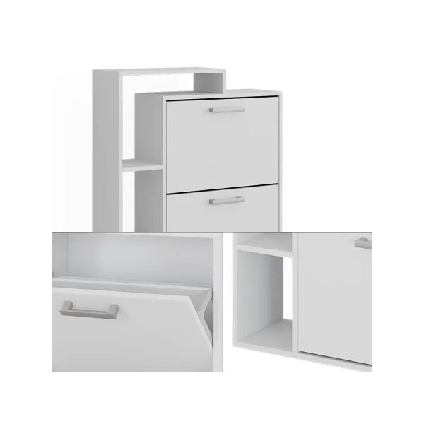 Meuble Chaussures 3 Abattants Blanc avec Compartiments Rangement Chaussures Meuble d'Entrée