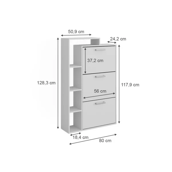 Meuble Chaussures 3 Abattants Blanc avec Compartiments Rangement Chaussures Meuble d'Entrée
