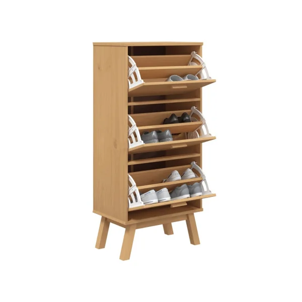 Meuble Chaussures 3 Abattants Rangement Chaussures Bois Armoire Chaussure Pin Massif